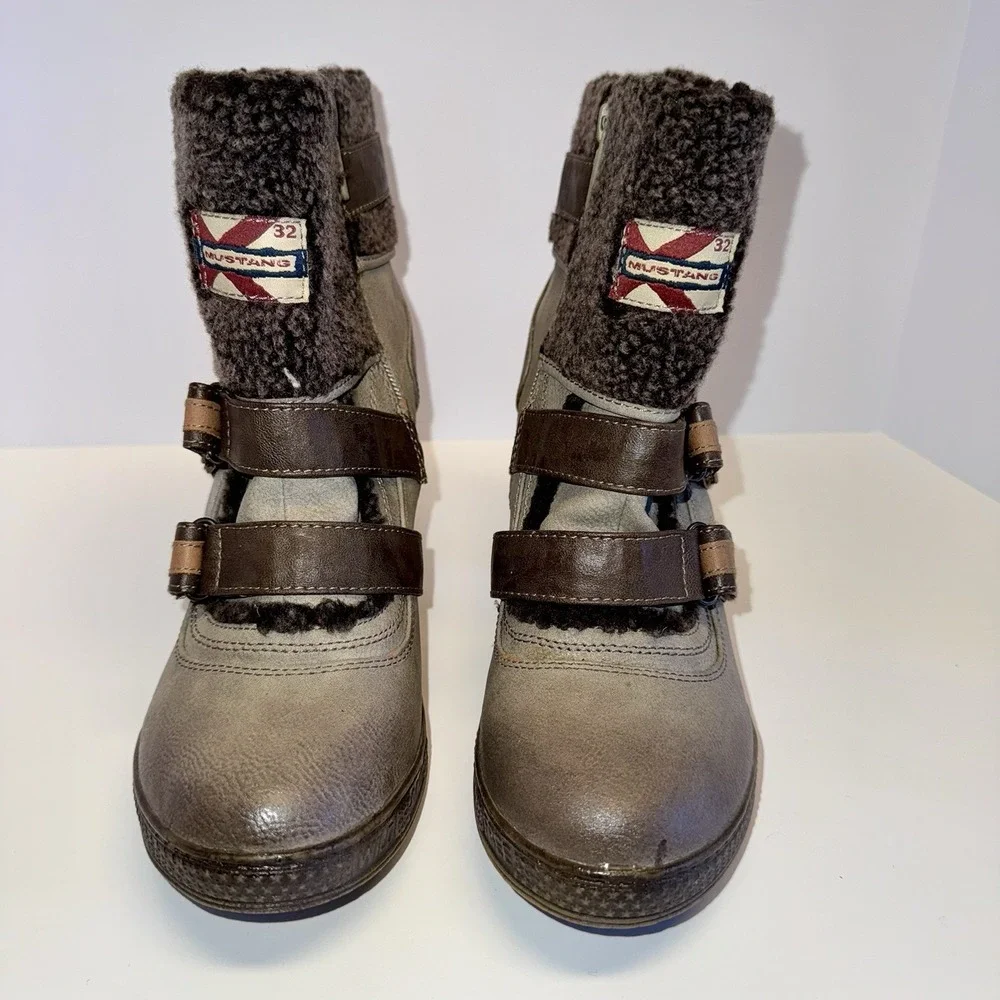 Mustang Womens Boots EU 41 US 10 Block Heel Ankle Zip‎